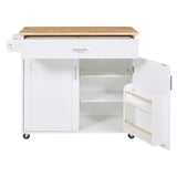Bybafun White Mdf Base with Wood Top Rolling Kitchen Island (25.7-in x 39-in x 34-in)