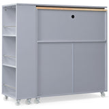 Bybafun Gray Mdf Base with Mdf Wood Top Rolling Kitchen Island (15.8-in x 56.3-in x 37.1-in)