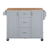 Bybafun Gray Mdf Base with Wood Top Rolling Kitchen Island (17-in x 50-in x 36.9-in)