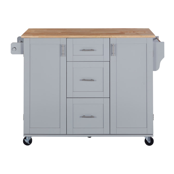 Bybafun Gray Mdf Base with Wood Top Rolling Kitchen Island (17-in x 50-in x 36.9-in)