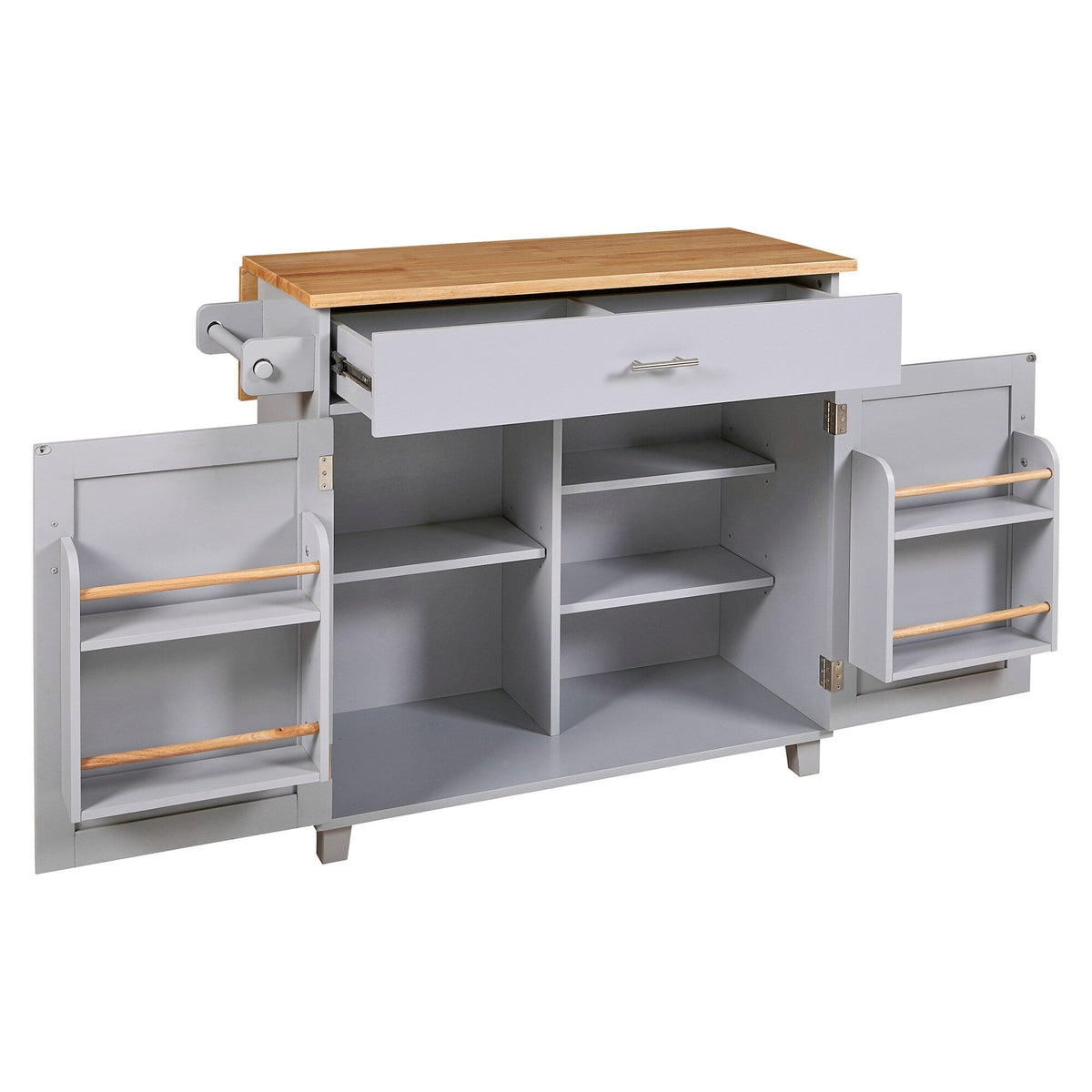 Bybafun Gray Mdf Base with Wood Top Rolling Kitchen Island (25.7-in x 39-in x 34-in)