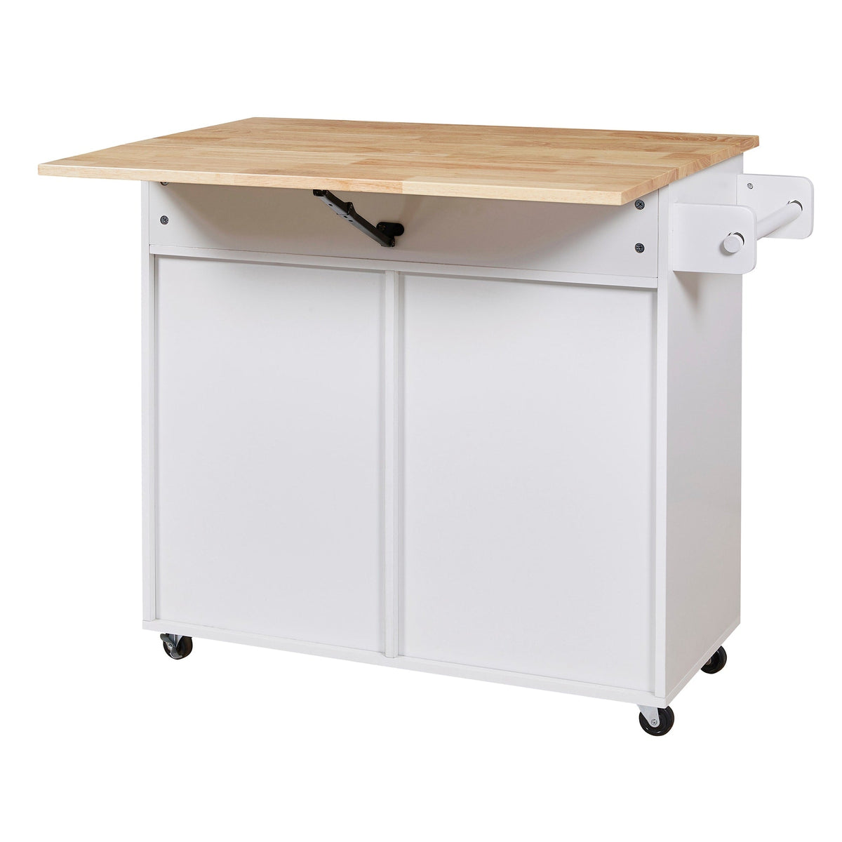 Bybafun White Mdf Base with Wood Top Rolling Kitchen Island (25.7-in x 39-in x 34-in)
