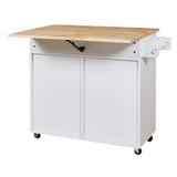 Bybafun White Mdf Base with Wood Top Rolling Kitchen Island (25.7-in x 39-in x 34-in)