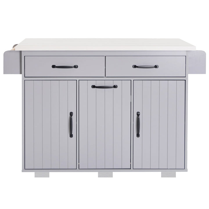Bybafun Gray Mdf Base with Mdf Wood Top Rolling Kitchen Cart (20.6-in x 51-in x 35-in)