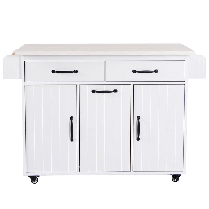Bybafun White Mdf Base with Mdf Wood Top Rolling Kitchen Cart (20.6-in x 51-in x 35-in)