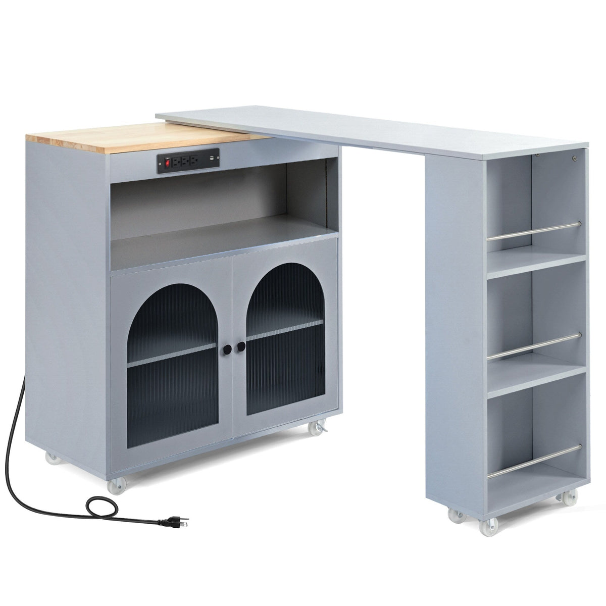 Bybafun Gray Mdf Base with Mdf Wood Top Rolling Kitchen Island (15.8-in x 56.3-in x 37.1-in)