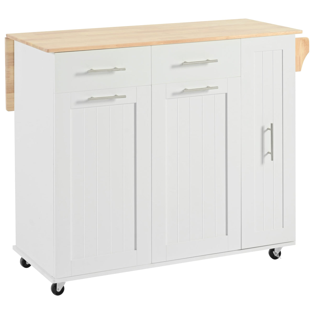 Bybafun White Mdf Base with Mdf Wood Top Rolling Kitchen Island (29.5-in x 46-in x 37-in)