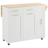 Bybafun White Mdf Base with Mdf Wood Top Rolling Kitchen Island (29.5-in x 46-in x 37-in)