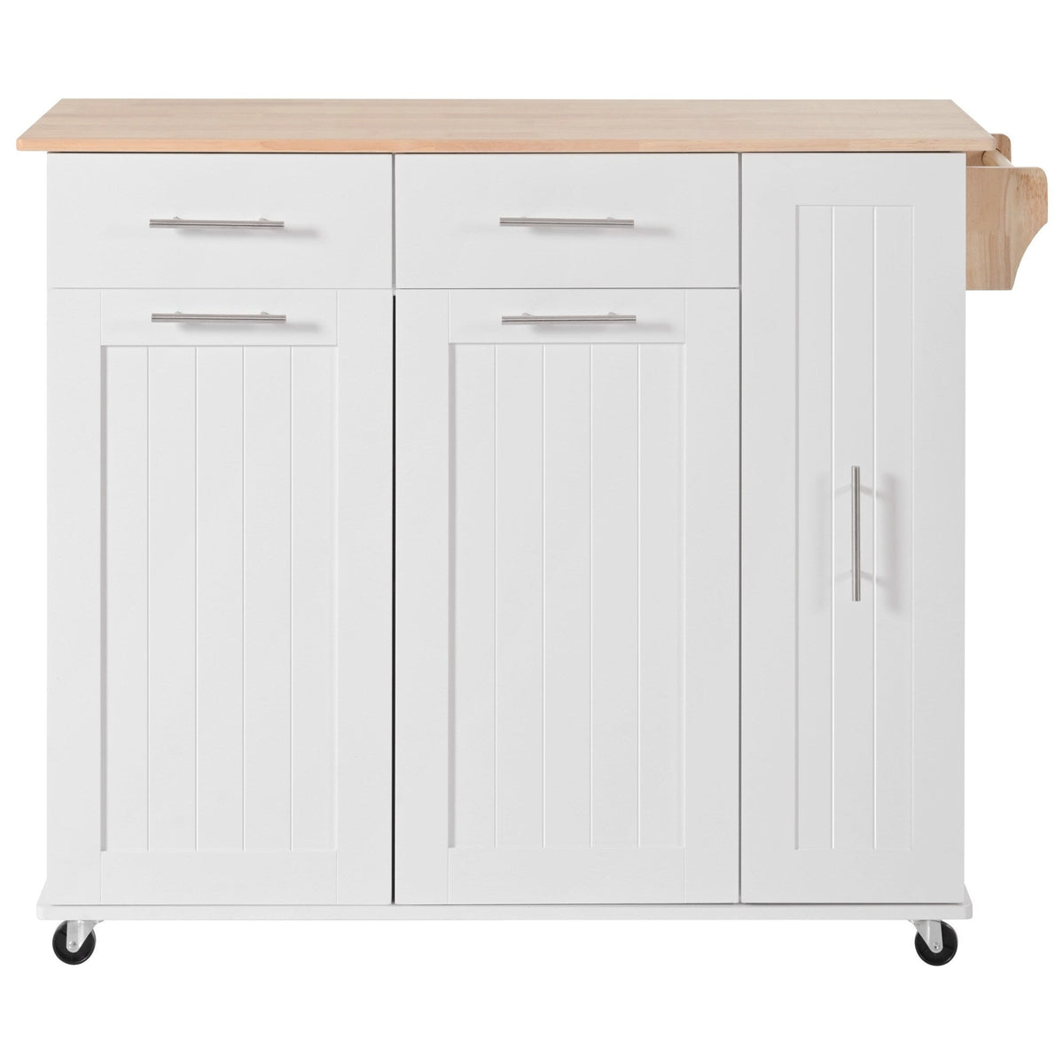Bybafun White Mdf Base with Mdf Wood Top Rolling Kitchen Island (29.5-in x 46-in x 37-in)