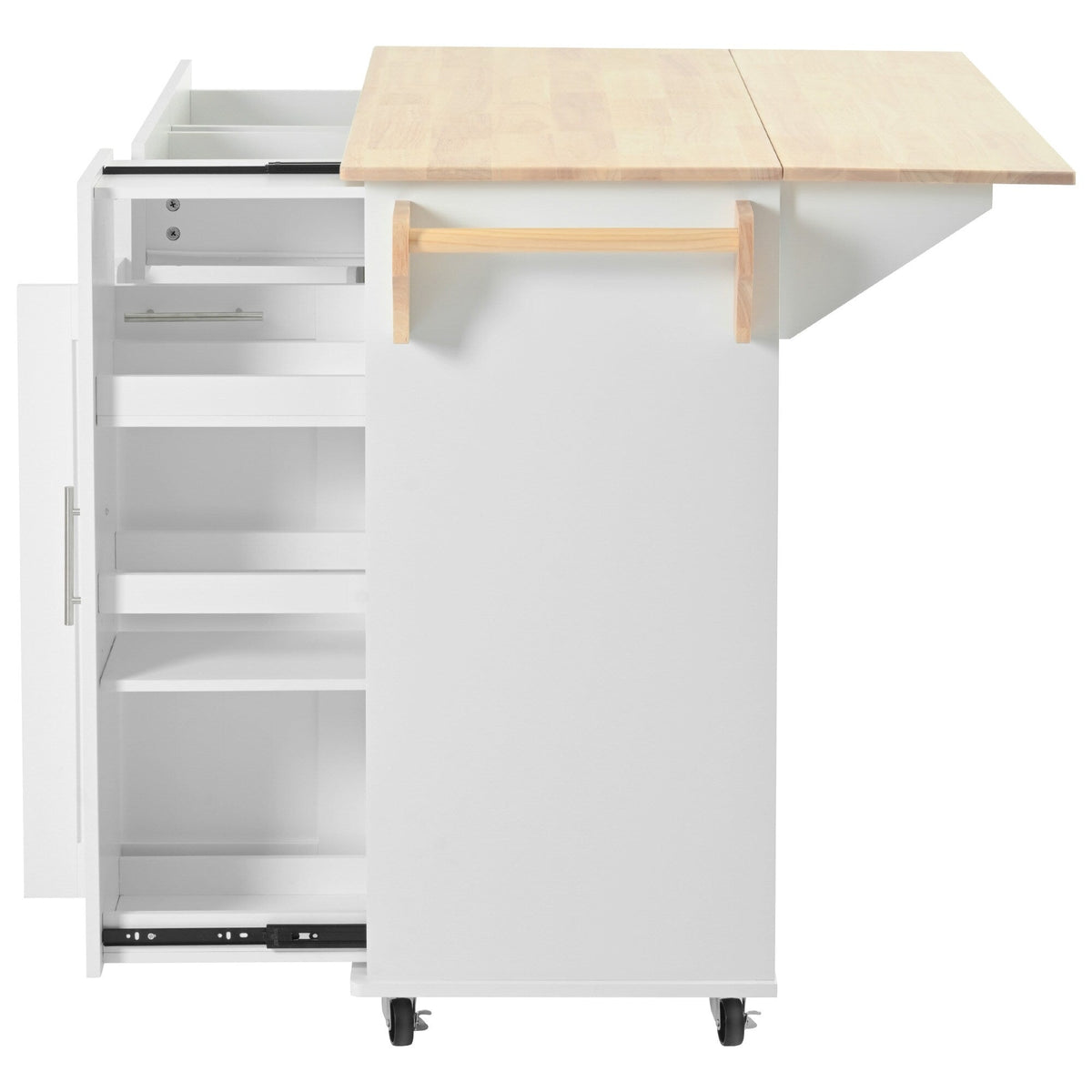 Bybafun White Mdf Base with Mdf Wood Top Rolling Kitchen Island (29.5-in x 46-in x 37-in)