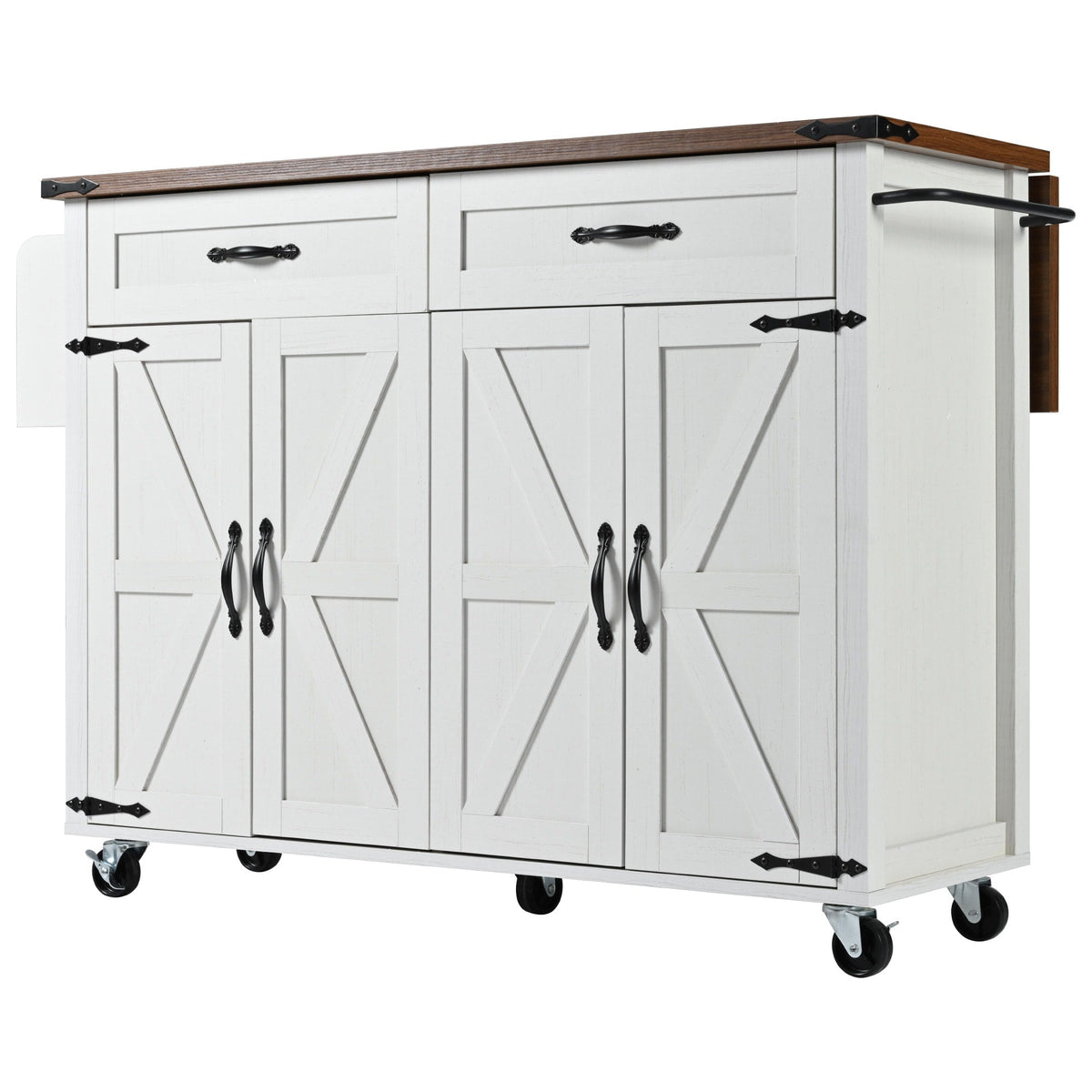 Bybafun White Mdf Base with Mdf Top Rolling Kitchen Island (17.7-in x 53.5-in x 36.5-in)