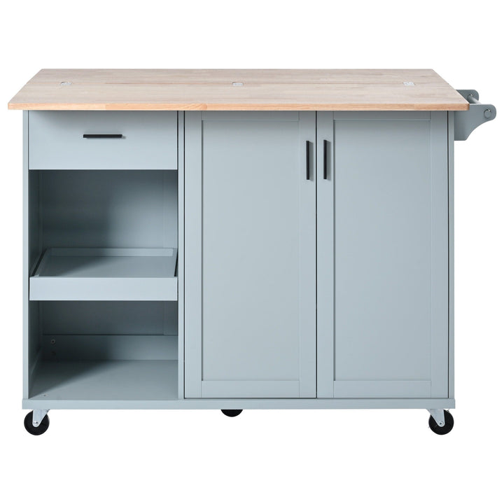 Bybafun Gray Mdf Base with Mdf Wood Top Rolling Kitchen Island (33.2-in x 49-in x 37.5-in)