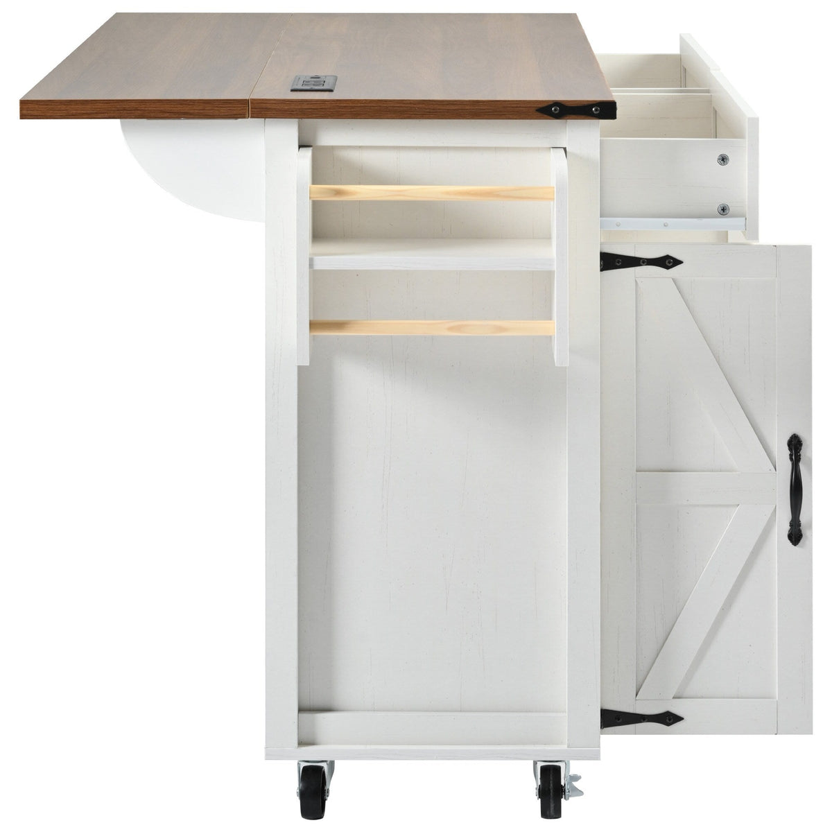 Bybafun White Mdf Base with Mdf Top Rolling Kitchen Island (17.7-in x 53.5-in x 36.5-in)