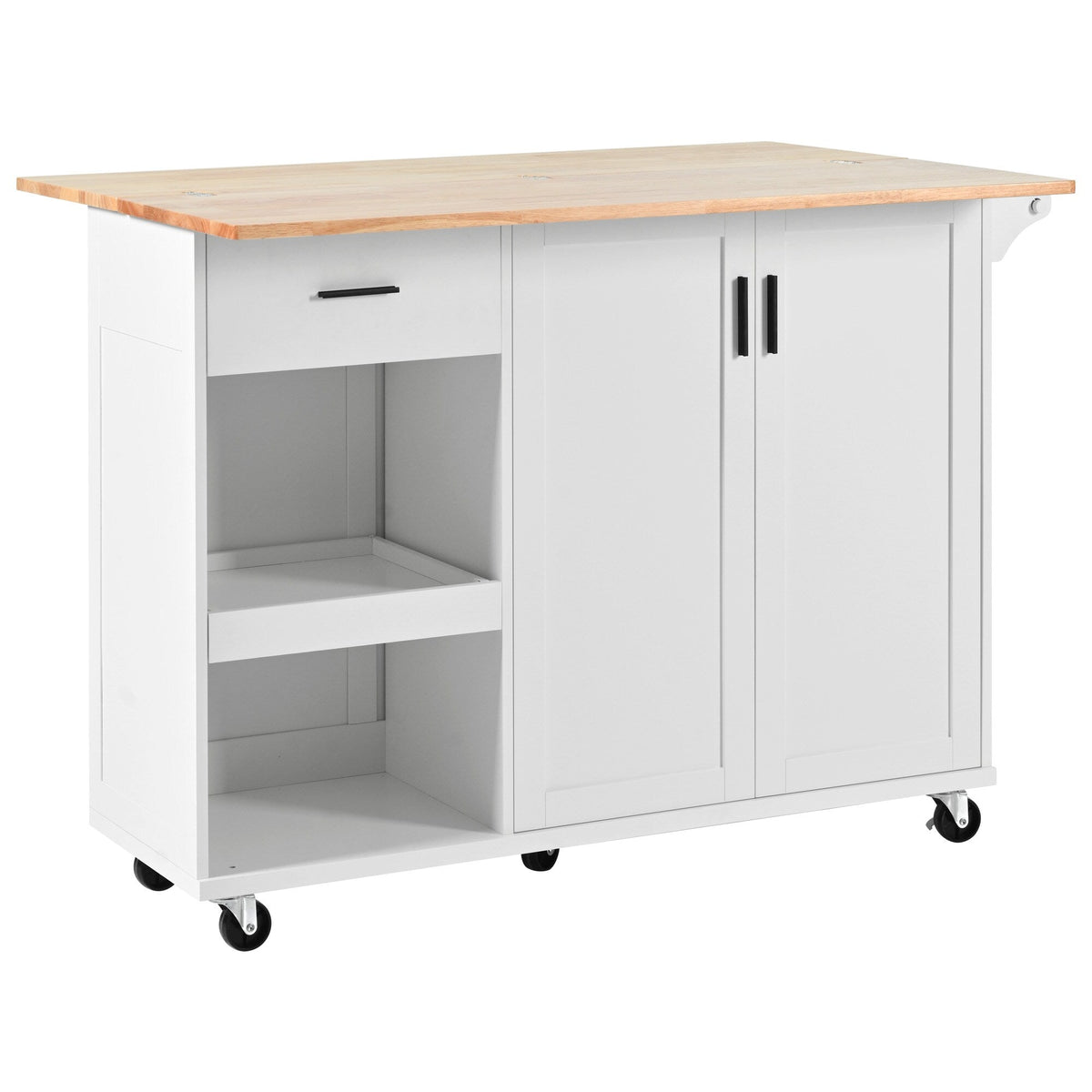 Bybafun White Mdf Base with Mdf Wood Top Rolling Kitchen Island (33.2-in x 49-in x 37.5-in)