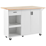 Bybafun White Mdf Base with Mdf Wood Top Rolling Kitchen Island (33.2-in x 49-in x 37.5-in)