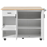 Bybafun White Mdf Base with Mdf Wood Top Rolling Kitchen Island (33.2-in x 49-in x 37.5-in)