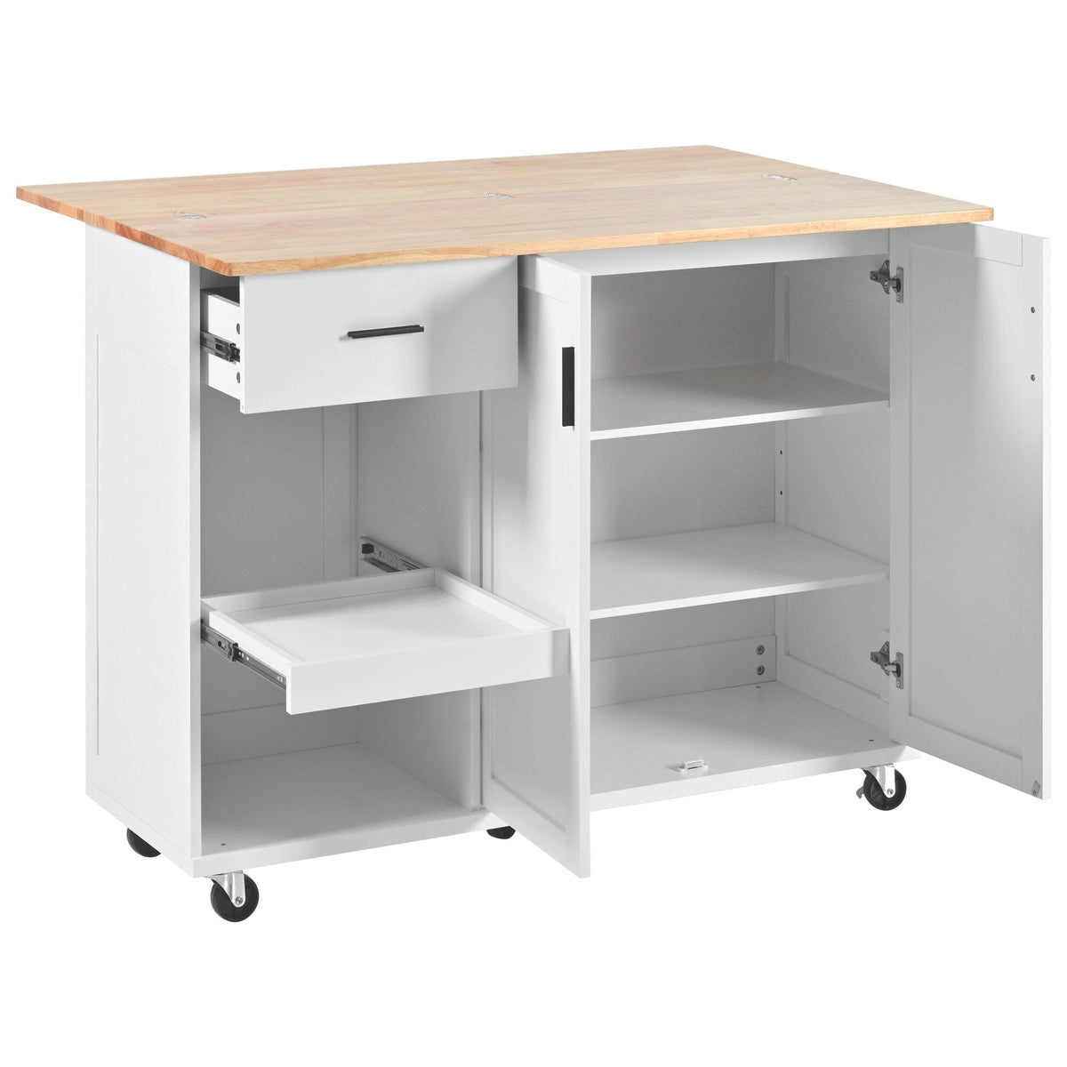 Bybafun White Mdf Base with Mdf Wood Top Rolling Kitchen Island (33.2-in x 49-in x 37.5-in)