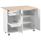 Bybafun White Mdf Base with Mdf Wood Top Rolling Kitchen Island (33.2-in x 49-in x 37.5-in)