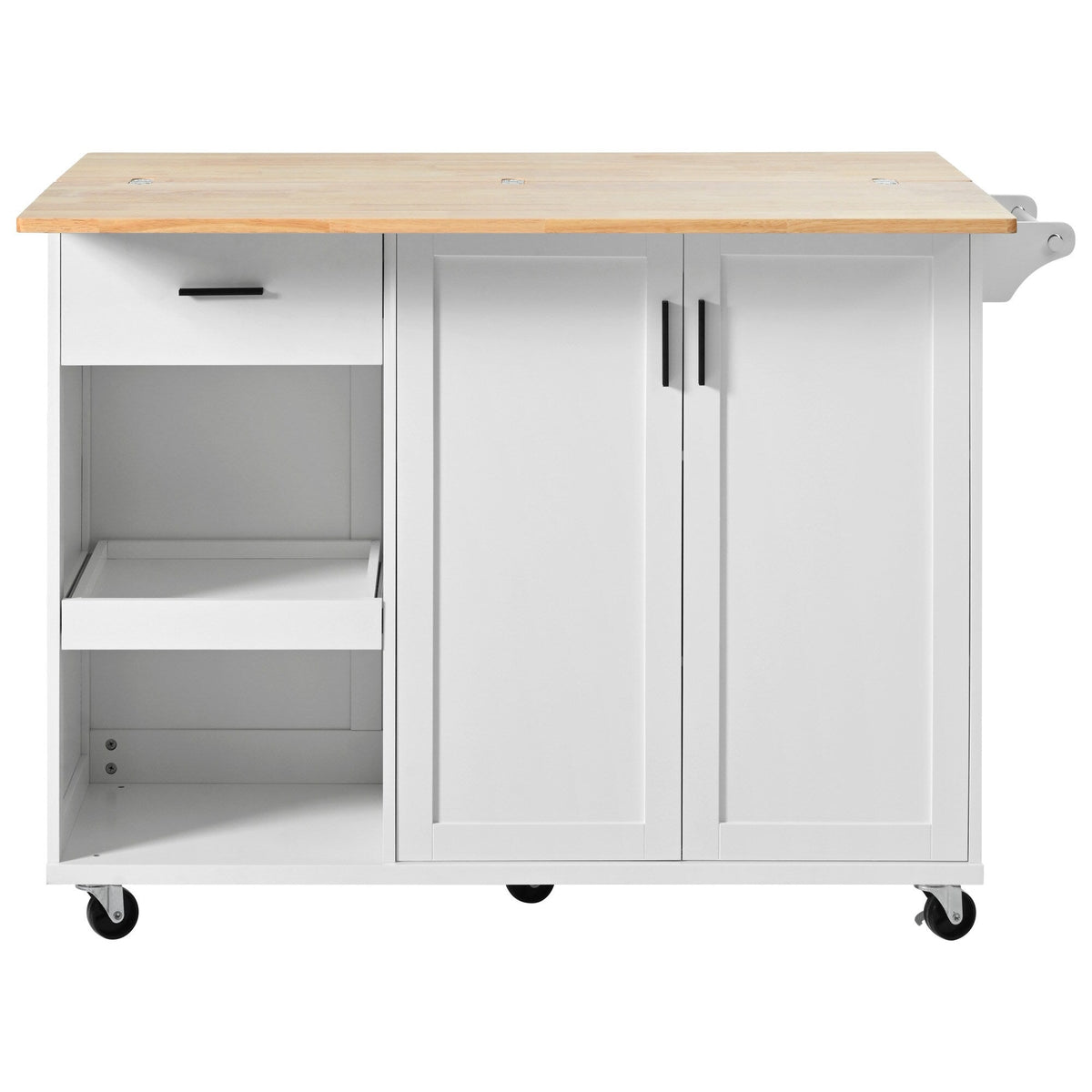 Bybafun White Mdf Base with Mdf Wood Top Rolling Kitchen Island (33.2-in x 49-in x 37.5-in)