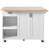 Bybafun White Mdf Base with Mdf Wood Top Rolling Kitchen Island (33.2-in x 49-in x 37.5-in)