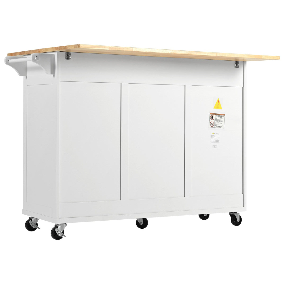 Bybafun White Mdf Base with Mdf Wood Top Rolling Kitchen Island (33.2-in x 49-in x 37.5-in)