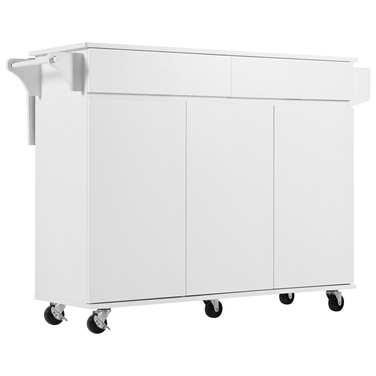 Bybafun White Mdf Base with Mdf Wood Top Rolling Kitchen Island (27.6-in x 53.2-in x 36.3-in)