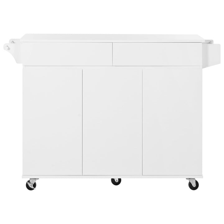 Bybafun White Mdf Base with Mdf Wood Top Rolling Kitchen Island (27.6-in x 53.2-in x 36.3-in)