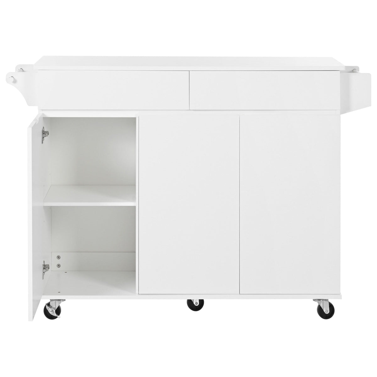 Bybafun White Mdf Base with Mdf Wood Top Rolling Kitchen Island (27.6-in x 53.2-in x 36.3-in)