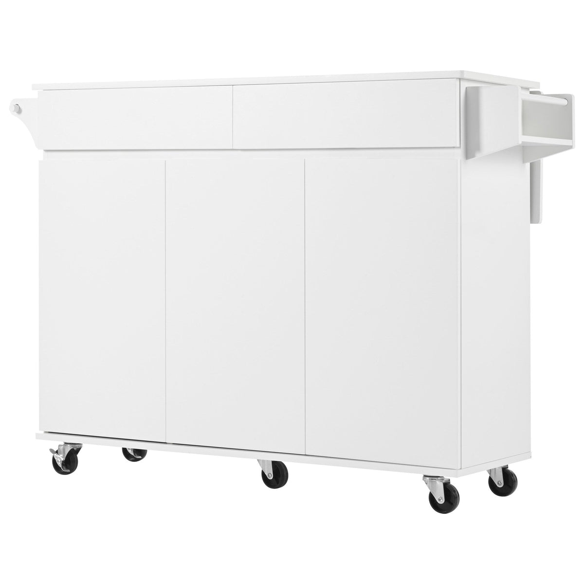 Bybafun White Mdf Base with Mdf Wood Top Rolling Kitchen Island (27.6-in x 53.2-in x 36.3-in)