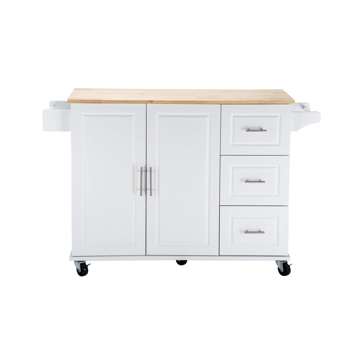 Bybafun White Mdf Base with Wood Top Rolling Kitchen Island (30-in x 53.9-in x 36.2-in)