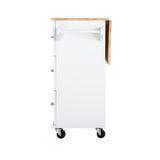 Bybafun White Mdf Base with Wood Top Rolling Kitchen Island (30-in x 53.9-in x 36.2-in)