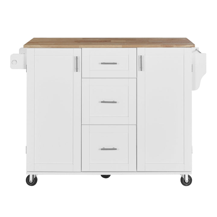 Bybafun White Mdf Base with Wood Top Rolling Kitchen Island (17-in x 50-in x 36.9-in)