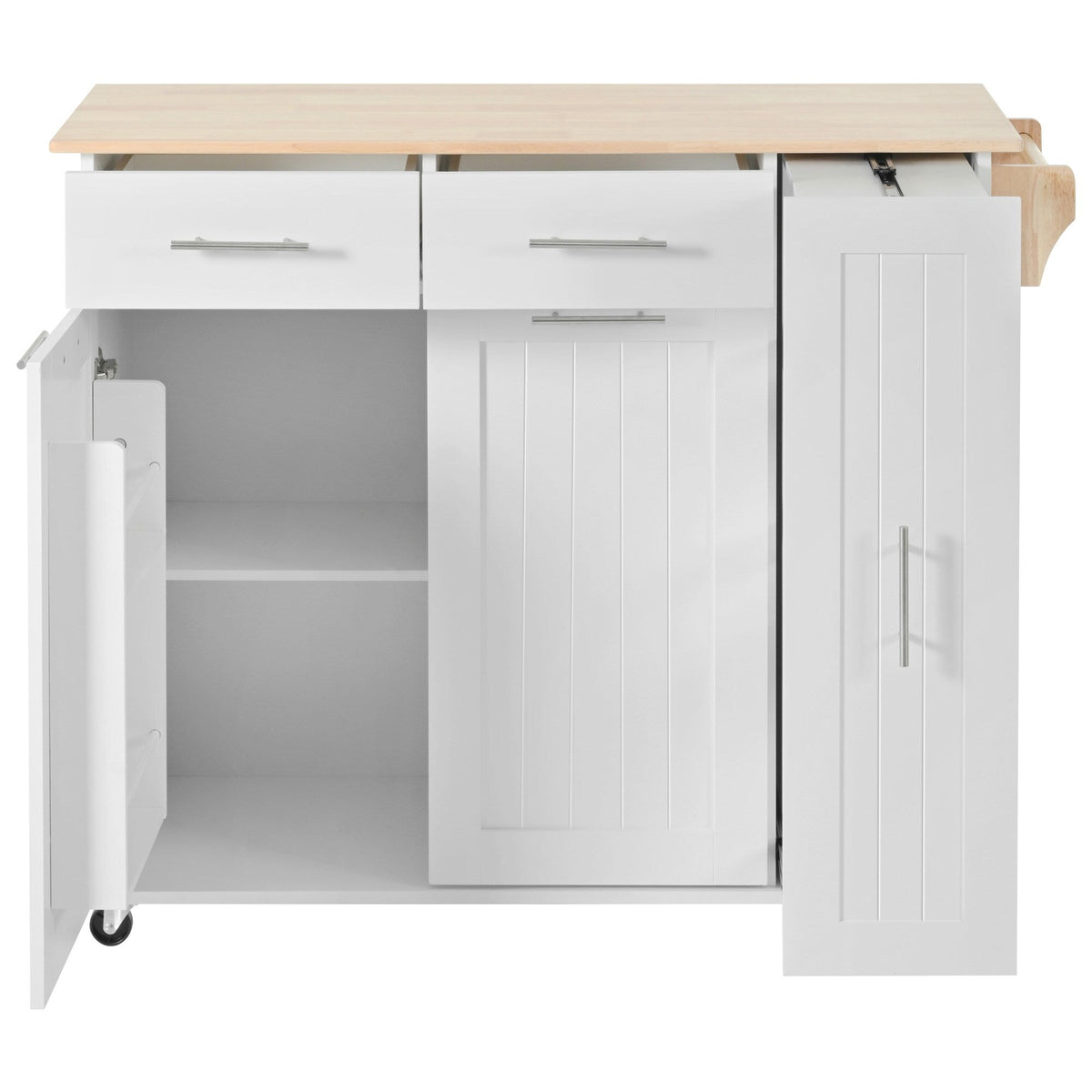Bybafun White Mdf Base with Mdf Wood Top Rolling Kitchen Island (29.5-in x 46-in x 37-in)