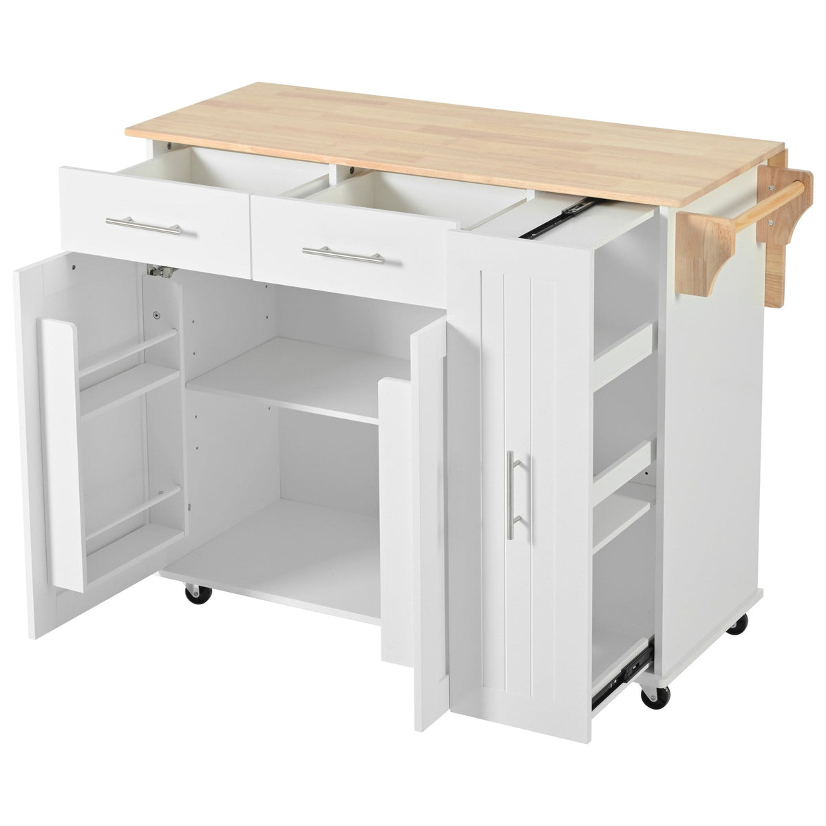Bybafun White Mdf Base with Mdf Wood Top Rolling Kitchen Island (29.5-in x 46-in x 37-in)