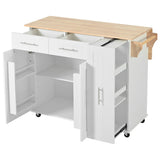 Bybafun White Mdf Base with Mdf Wood Top Rolling Kitchen Island (29.5-in x 46-in x 37-in)