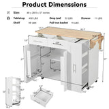 Bybafun White Mdf Base with Mdf Wood Top Rolling Kitchen Island (29.5-in x 46-in x 37-in)