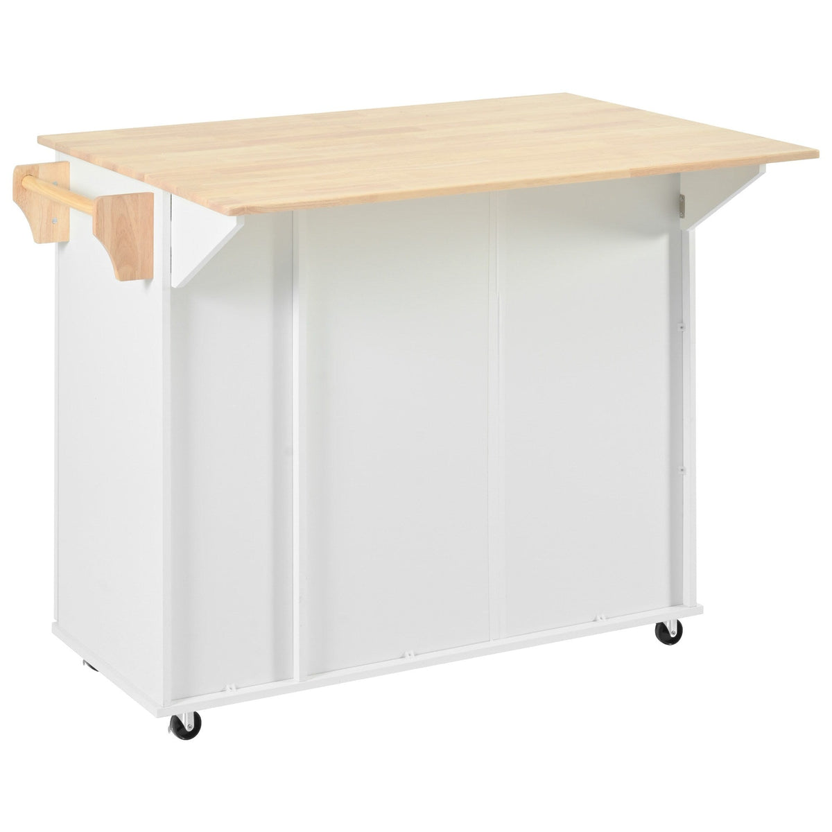 Bybafun White Mdf Base with Mdf Wood Top Rolling Kitchen Island (29.5-in x 46-in x 37-in)
