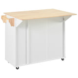 Bybafun White Mdf Base with Mdf Wood Top Rolling Kitchen Island (29.5-in x 46-in x 37-in)