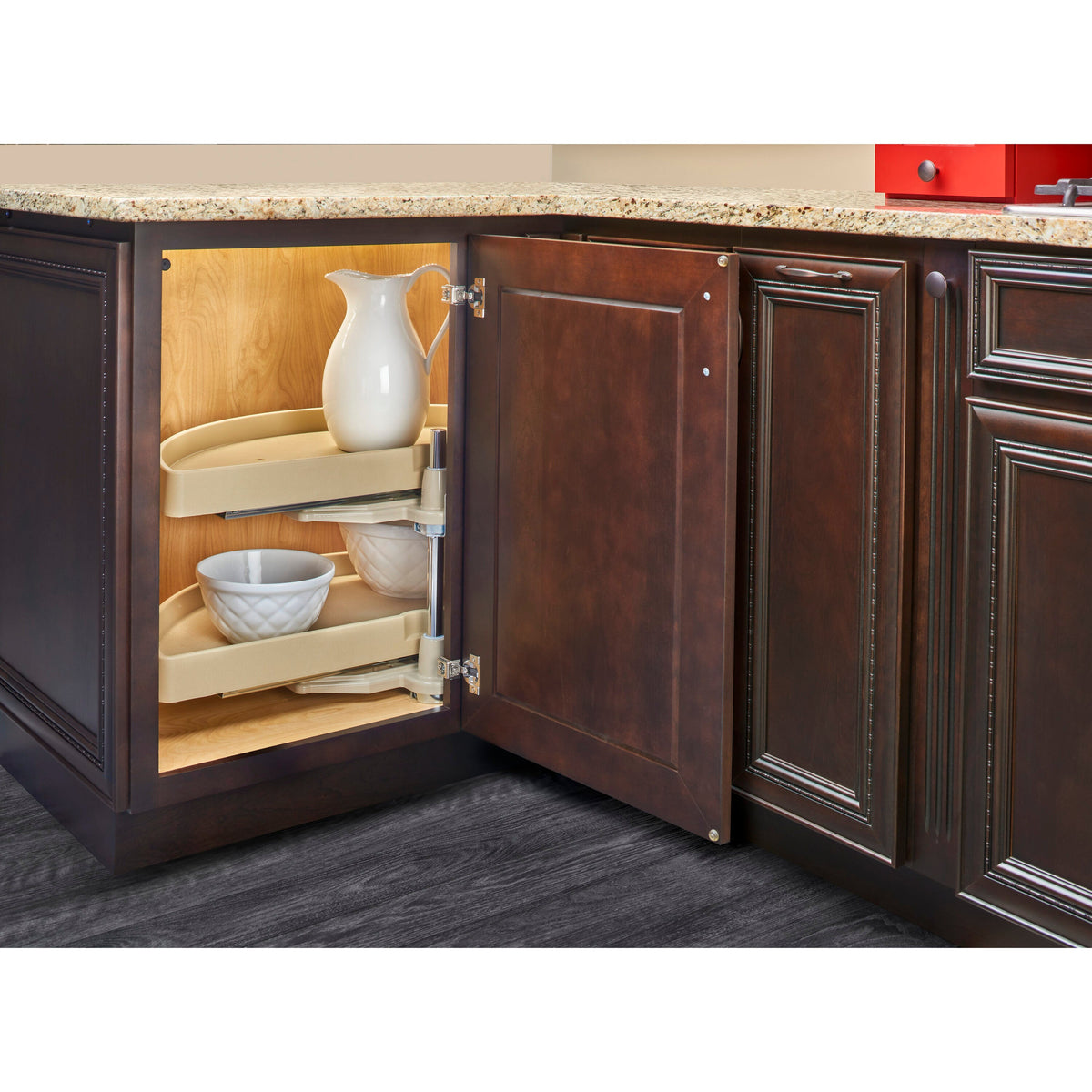 Rev-A-Shelf 2-Tier Almond Plastic Half-Moon Cabinet Lazy Susan, 16.5-in