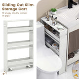 Costway White Wood Base with Wood Top Rolling Kitchen Cart (7-in x 19-in x 32-in)