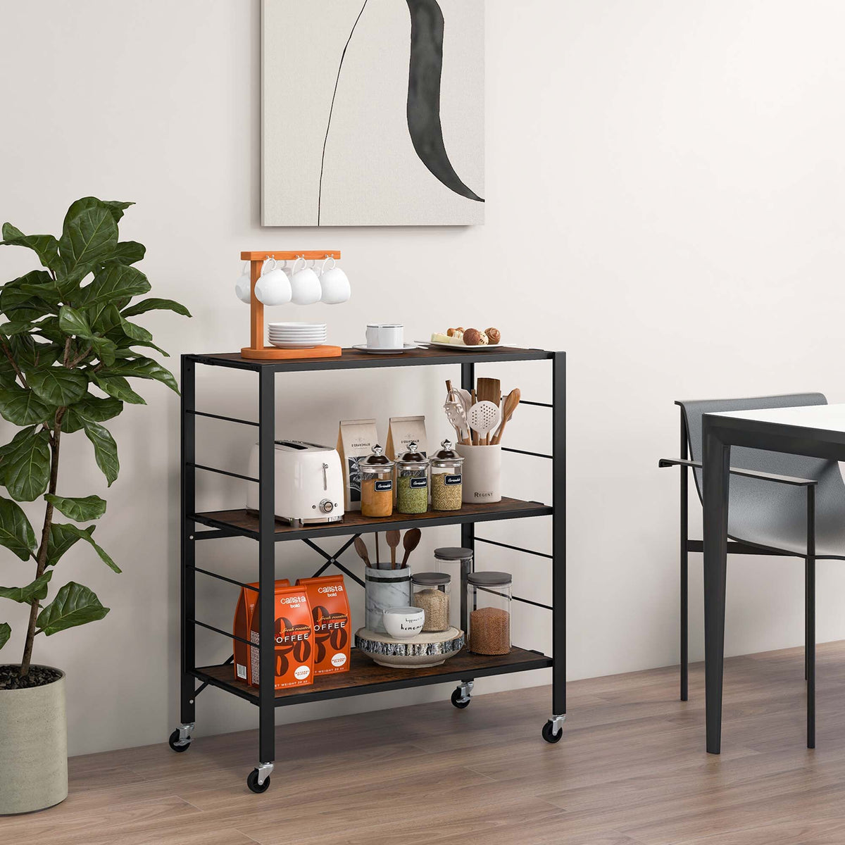 Costway Black Metal Base with Mdf Metal Top Rolling Kitchen Cart (14-in x 30-in x 34-in)