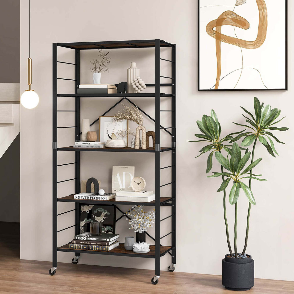 Costway Black Metal Base with Mdf Wood Top Rolling Kitchen Cart (14-in x 30-in x 60-in)