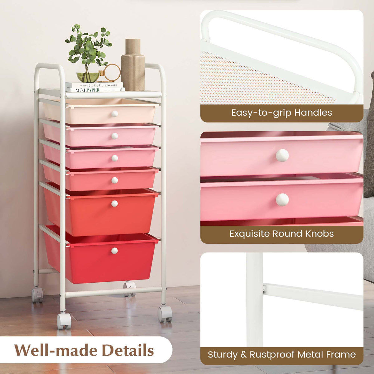 Costway White Metal Base with Plastic Metal Top Rolling Kitchen Cart (17-in x 13.5-in x 30-in)