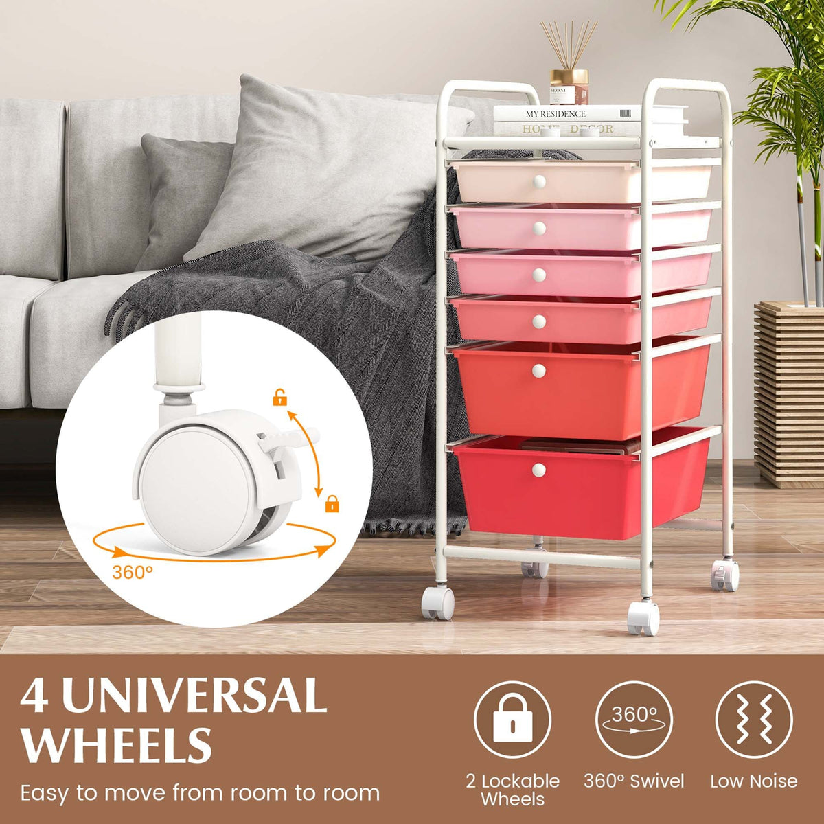 Costway White Metal Base with Plastic Metal Top Rolling Kitchen Cart (17-in x 13.5-in x 30-in)