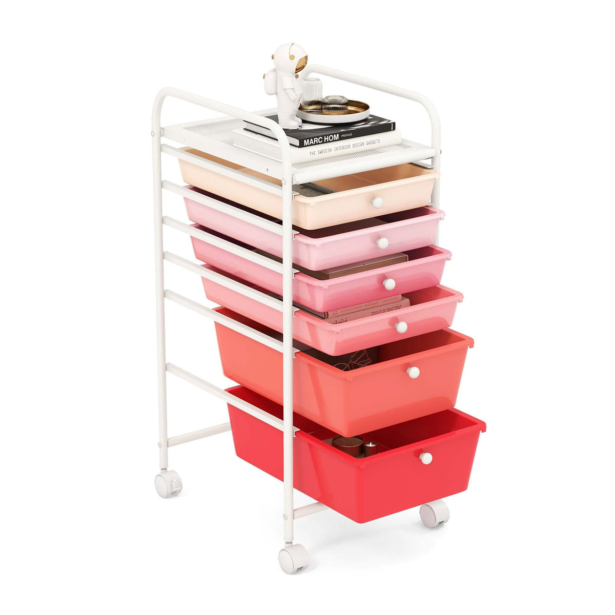 Costway White Metal Base with Plastic Metal Top Rolling Kitchen Cart (17-in x 13.5-in x 30-in)