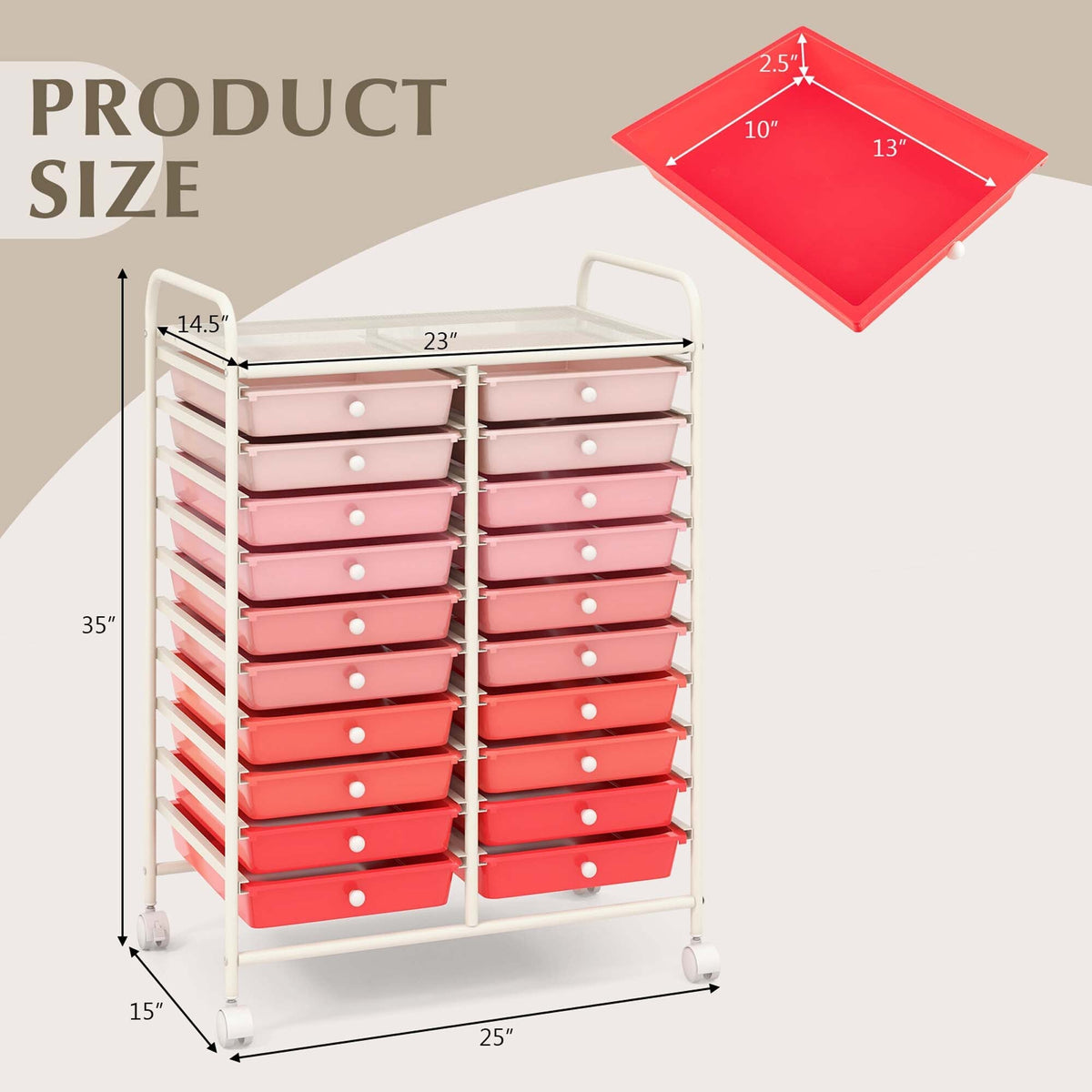Costway White Metal Base with Plastic Metal Top Rolling Kitchen Cart (15-in x 25-in x 35-in)