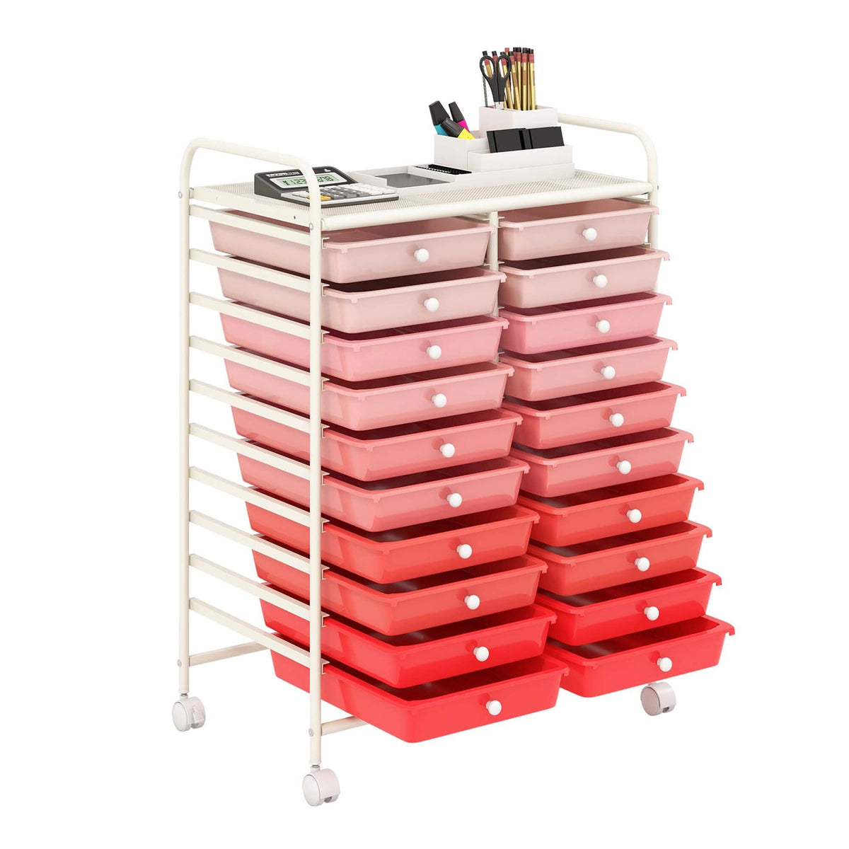 Costway White Metal Base with Plastic Metal Top Rolling Kitchen Cart (15-in x 25-in x 35-in)