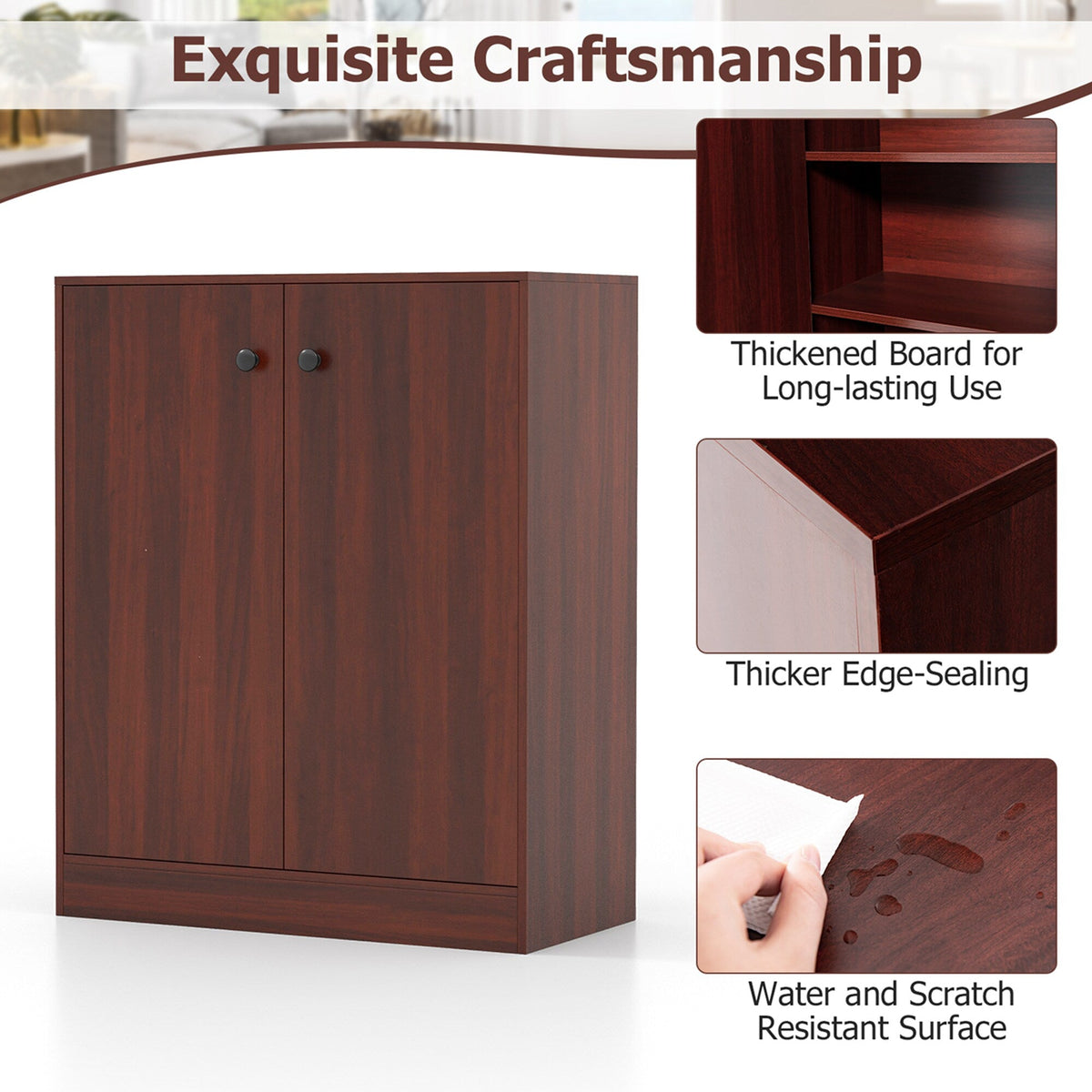 Costway 13.5-in W x 33.5-in H Wood Brown Freestanding Utility Storage Cabinet
