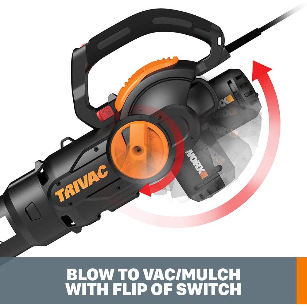 Worx TRIVAC 2.0 70 MPH 600 CFM Electric 12 Amp 3-in-1 Blower, Mulcher, Yard and Lawn Vacuum with Metal Impeller - Super Arbor
