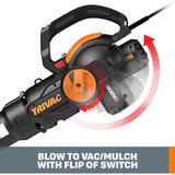 Worx TRIVAC 2.0 70 MPH 600 CFM Electric 12 Amp 3-in-1 Blower, Mulcher, Yard and Lawn Vacuum with Metal Impeller - Super Arbor